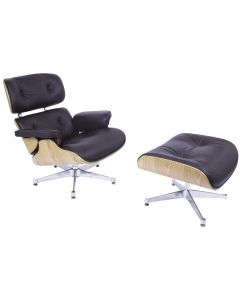 Eames EA670 | Chaise longue avec repose-pieds | cuir : marron coque : frêne base : polie