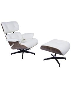 Eames EA670-XL | Poltrona XL Lounge con poggiapiedi | pelle:crema scocca:noce base:nero