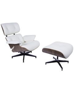 Eames EA670-XL | XL Lounge stol med Hocker | lær: kremskall: valnøttbunn: svart