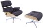 Eames EA670 | Loungestol med Hocker | skinn:brunt skall:askebunn:polert