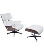 Eames EA670-XL | XL Lounge stol med Hocker | lær: kremskall: valnøttbunn: svart