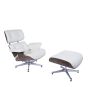Eames EA670-XL | XL Loungesessel mit Hocker | Leder: creme Schale: Walnuss Gestell: poliert