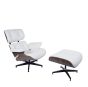 Eames EA670-XL | XL Loungesessel mit Hocker | Leder: creme Schale: Walnuss Gestell: schwarz