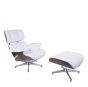 Eames EA670-XL | XL Loungesessel mit Hocker | Leder: weiß Schale: Walnuss Gestell: poliert