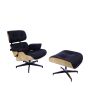 Eames EA670 | Loungestol med Hocker | skinn:svart skall:askebase:svart