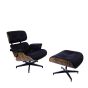 Eames EA670 | Loungestol med Hocker | skinn:svart skall:palissanderbase:svart