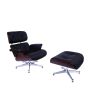 Eames EA670-XL | XL Loungesessel mit Hocker | Leder: schwarz Schale: Palisander Gestell: poliert