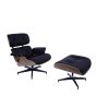 Eames EA670 | Loungestol med Hocker | skinn:svart skall:valnøttbunn:svart