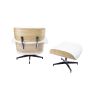 Eames EA670 | Armlehnensessel mit Hocker creme Eschenholz Schwarze Basis