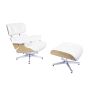 Eames EA670-XL | XL Loungesessel mit Hocker | Leder: creme Schale: Esche Gestell: poliert