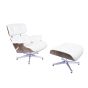 Eames EA670 | Loungestol med Hocker | lær: kremskall: valnøttbunn: polert