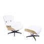 Eames EA670-XL | XL Loungesessel mit Hocker | Leder: weiß Schale: Esche Gestell: schwarz