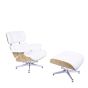 Eames EA670-XL | XL Loungesessel mit Hocker | Leder: weiß Schale: Esche Gestell: poliert