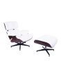 Eames EA670 | Loungestol med Hocker | lær: hvitt skall: base av palisander: svart
