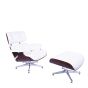Eames EA670-XL | XL Loungesessel mit Hocker | Leder: weiß Schale: Palisander Gestell: poliert