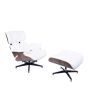 Eames EA670 | Loungestol med Hocker | skinn:hvitt skall:valnøttbunn:svart