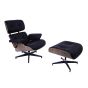 Eames EA670-XL | XL Loungesessel mit Hocker | Leder: schwarz Schale: Walnuss Gestell: schwarz