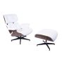 Eames EA670-XL | XL Loungesessel mit Hocker | Leder: weiß Schale: Walnuss Gestell: schwarz