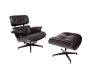 Eames EA670 | Loungestol med Hocker | skinn:svart skall:svart base:svart