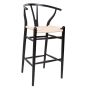 Sgabello da bar stile Wegner CH24 struttura nera seduta naturale