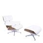 Sillón Eames EA670-XL | XL Lounge con estructura de madera | piel: blanca carcasa: palisandro base: pulida