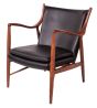 Finn Juhl lounge stoel 45 notenhouten frame leer zwart