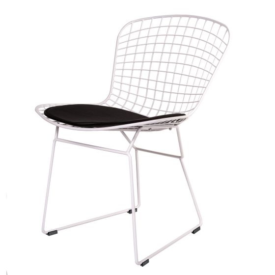 Bertoia eetkamerstoel wit frame wit kussen