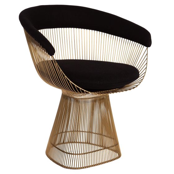 Poltrona Platner Wire pequena dourada cashmere preta