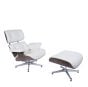 Sillón Eames EA670-XL | XL Lounge con respaldo | cuero: crema carcasa: nogal base: pulido
