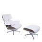 Sillón Eames EA670-XL | XL Lounge con respaldo | cuero: blanco carcasa: nogal base: pulido