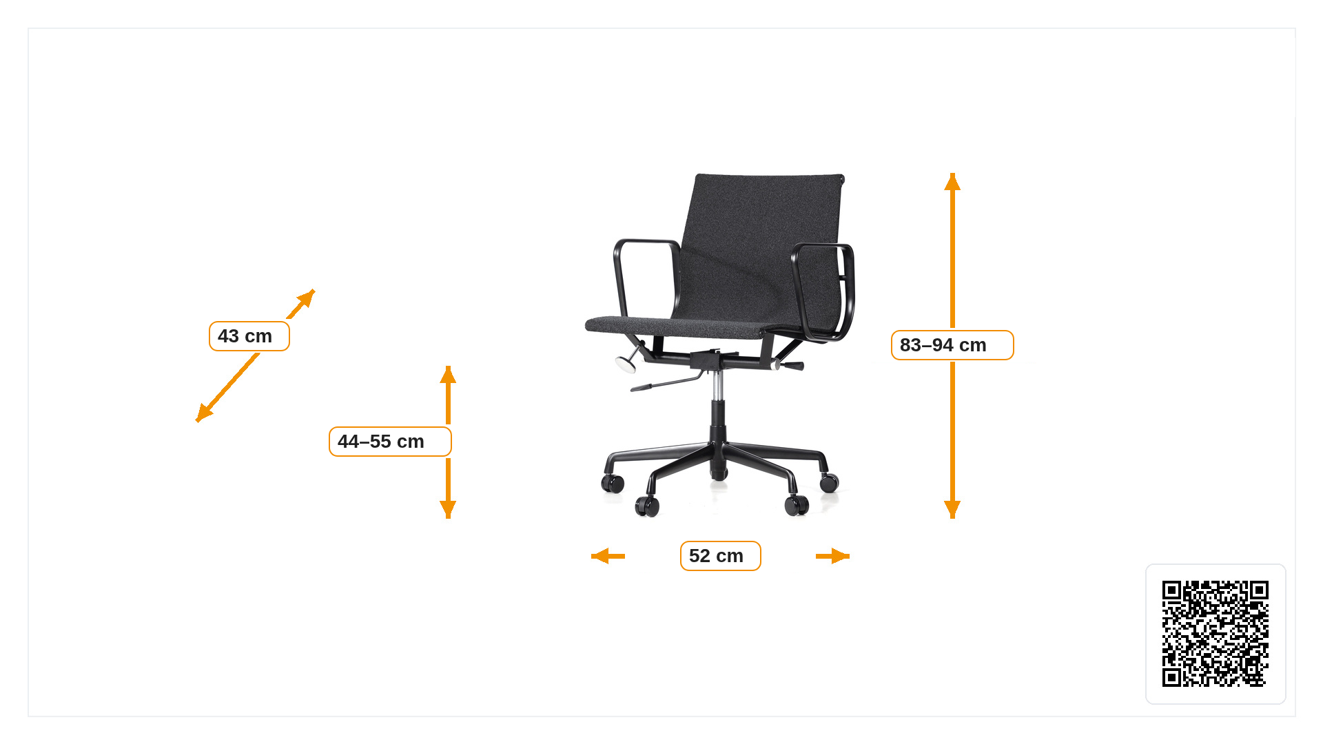 Afmetingen van Bureaustoel EA117 Fabric Mesh black base