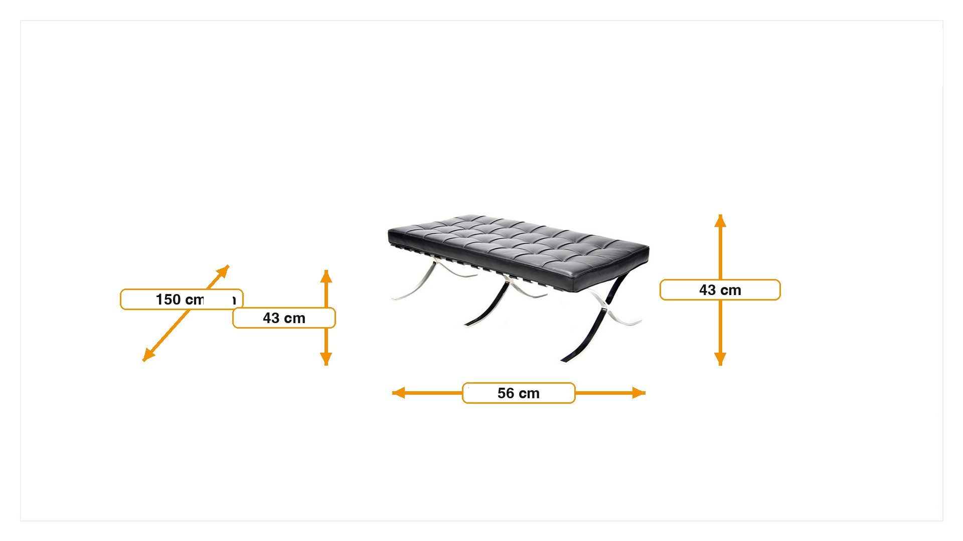 Product dimensions for Bench Barcelona Pavillion Ottoman