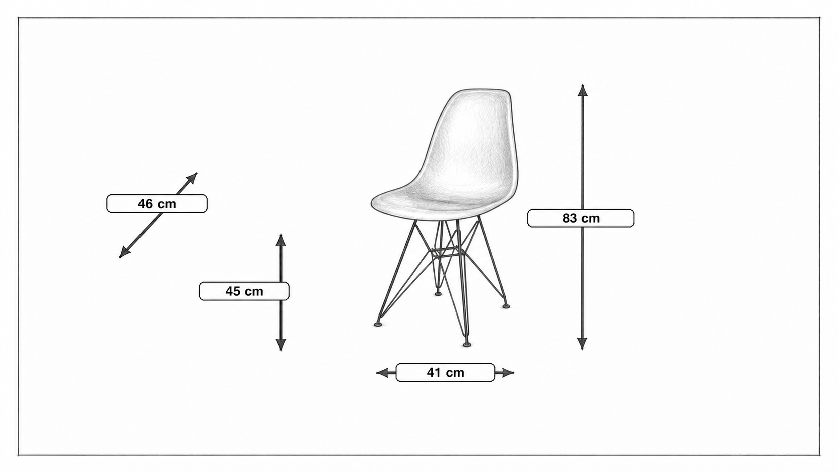 Product dimensions for Dining chair DSR Black base matte