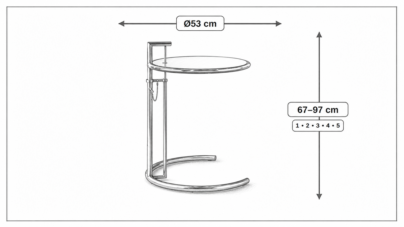 Mål for Sidebord E1027 chrome