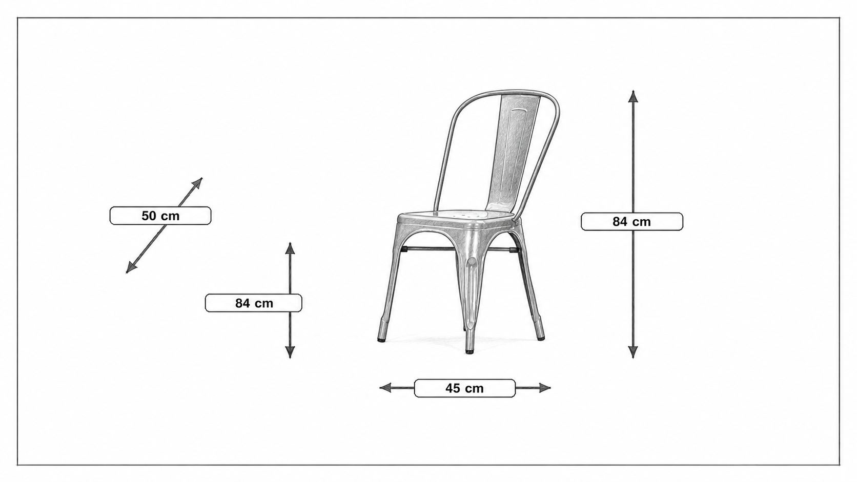 Dimensions de Chaise de terrasse Chaise d'extérieur de style Tolix sans accoudoirs