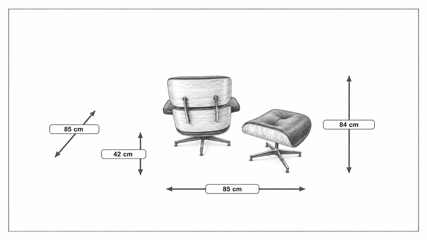 Afmetingen van Lounge stoel met Hocker EA670 XL