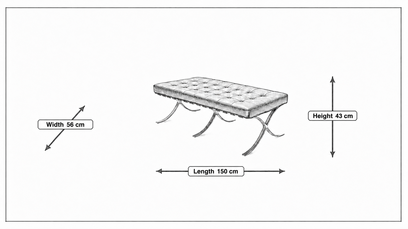 Product dimensions for Bench Barcelona Pavillion Ottoman
