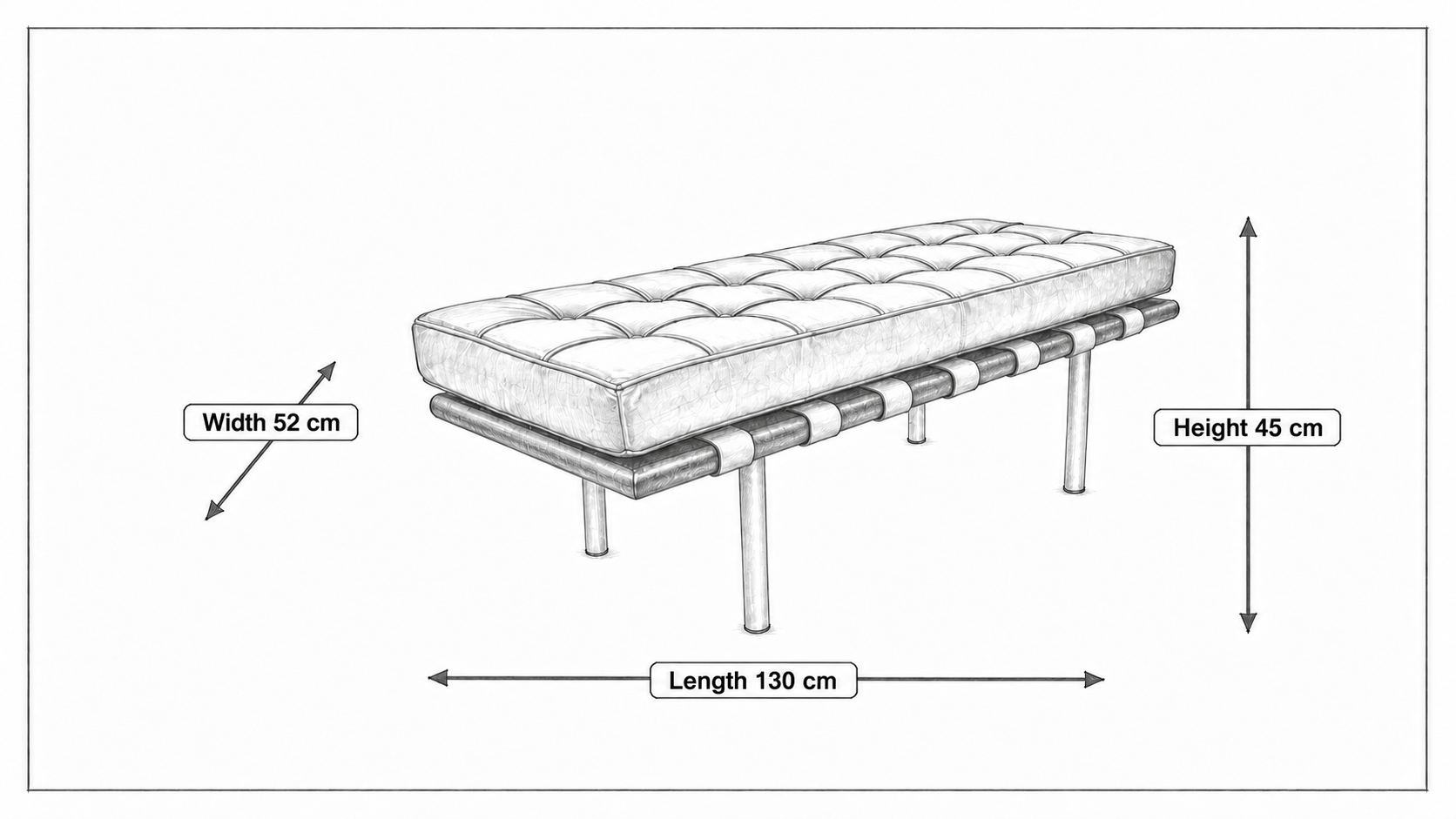 Product dimensions for Bench Barcelona Pavillion Bench