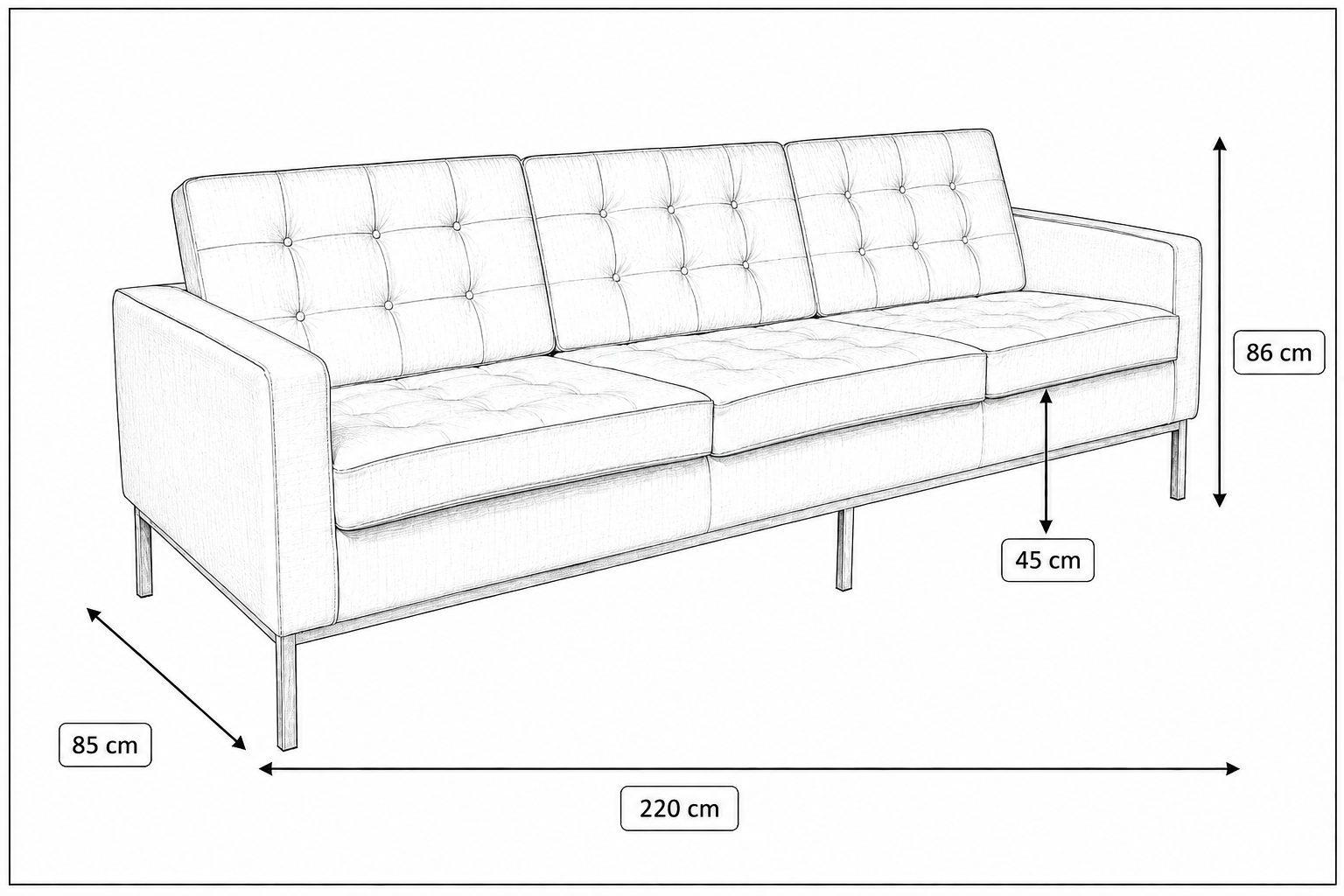 Product dimensions for 3 seater sofa Florence