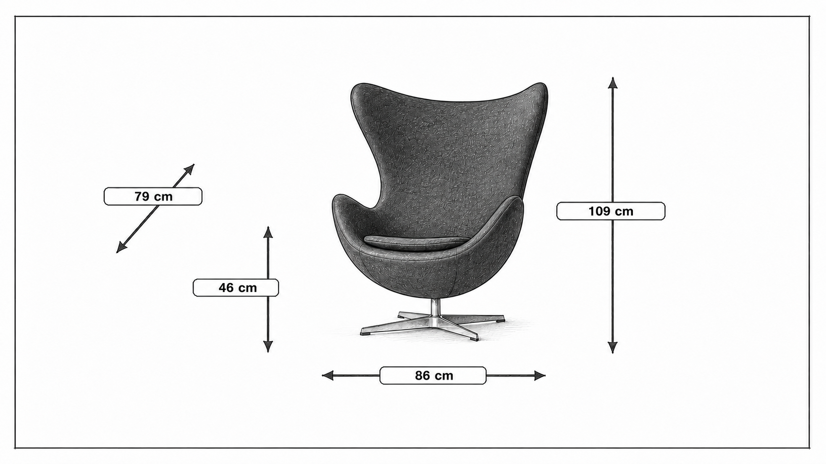 Mål for Lounge stol Egg stol Cashmere