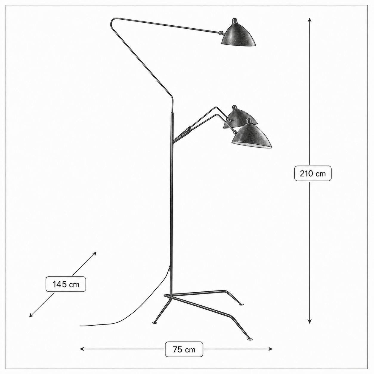 Mål for Gulvlampe Contemporary 3-arm sort