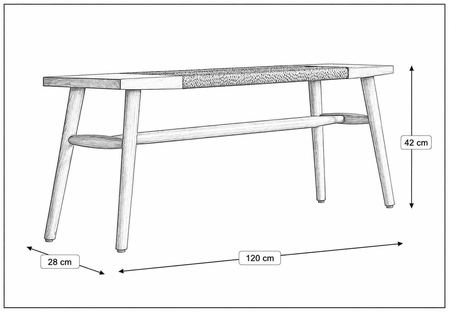 Product dimensions for Bench Nordic Walnut