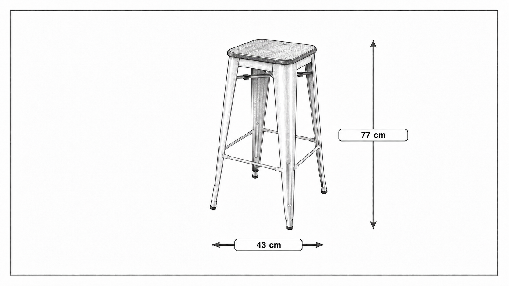 Dimensioni di Seggiola da bar Tolix style barstool Teak 77 cm