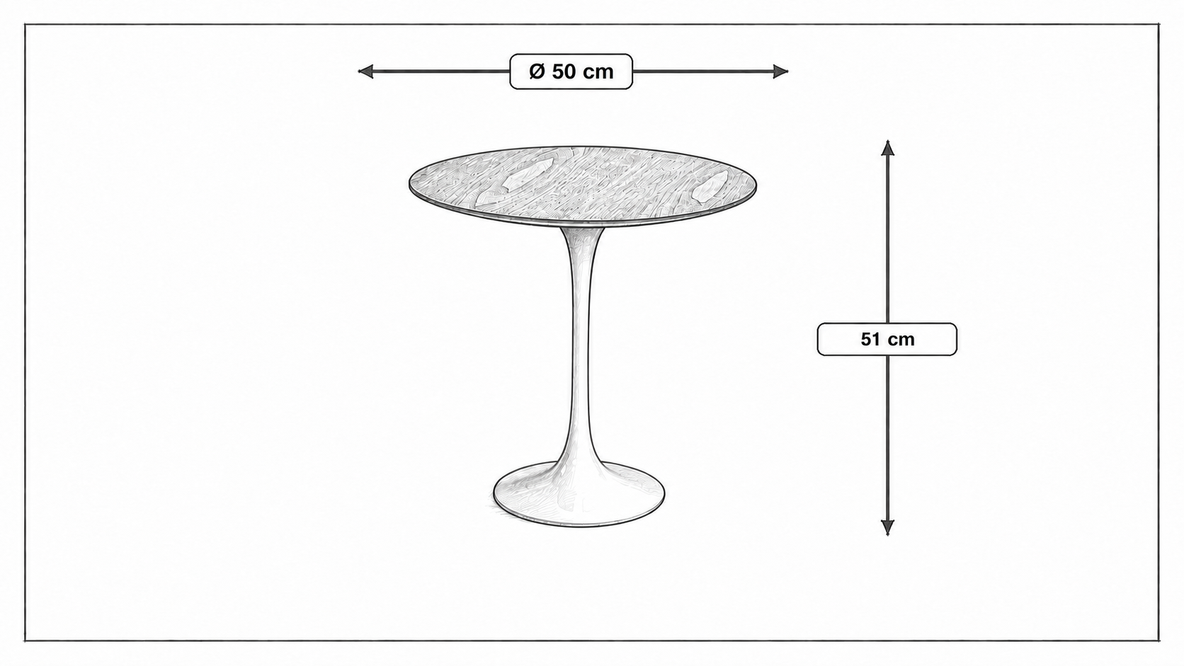 Dimensiones de Mesa auxiliar Tulip Side table 50cm Tapa nogal Base blanca