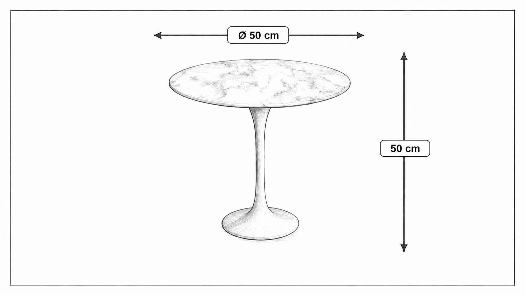 Dimensioni di Tavolino Tabella del tulipano 50 centimetri Piano in marmo bianco Base bianco