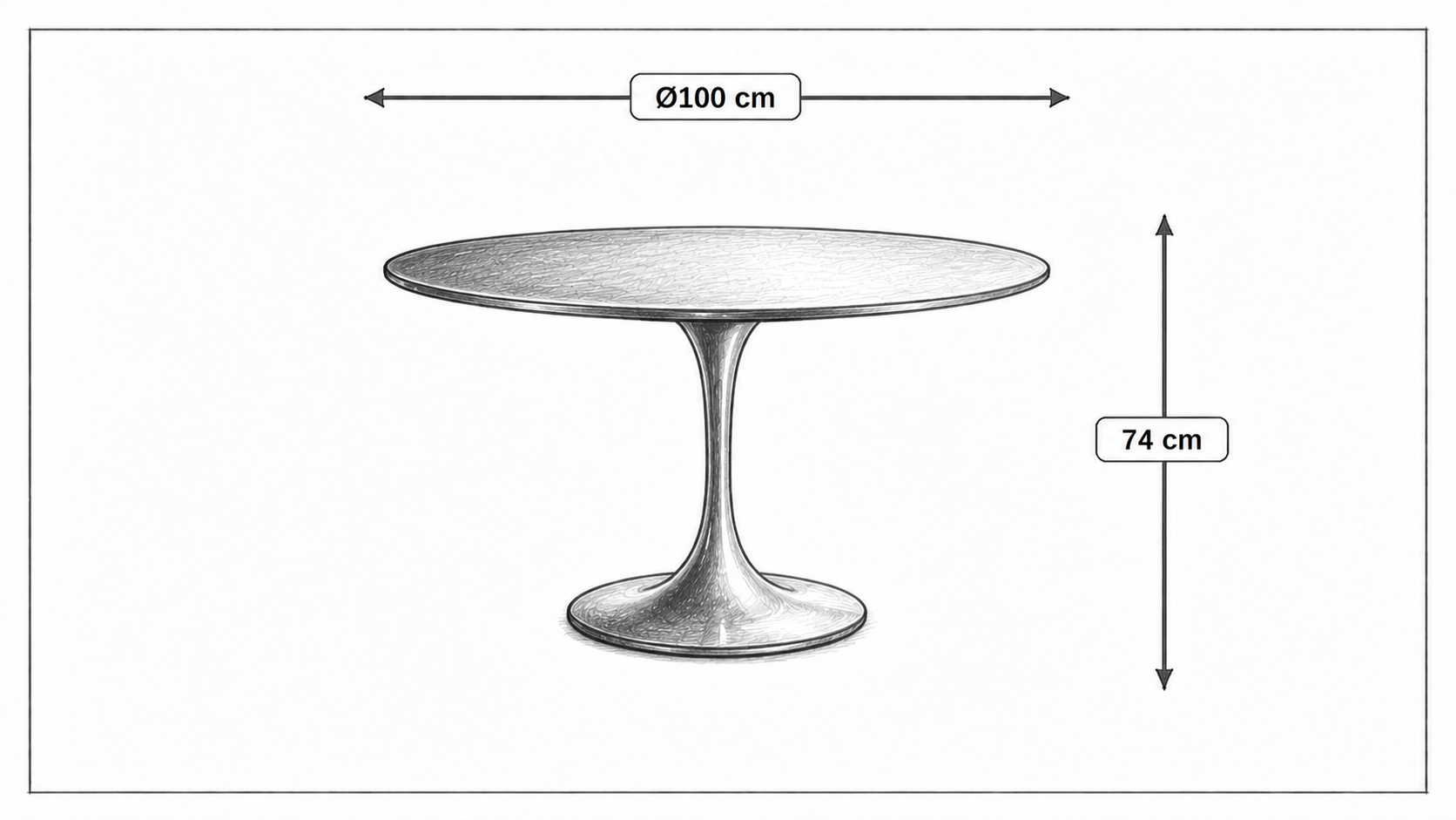 Dimensiones de Mesa de comedor Tabla del tulipán 100cm