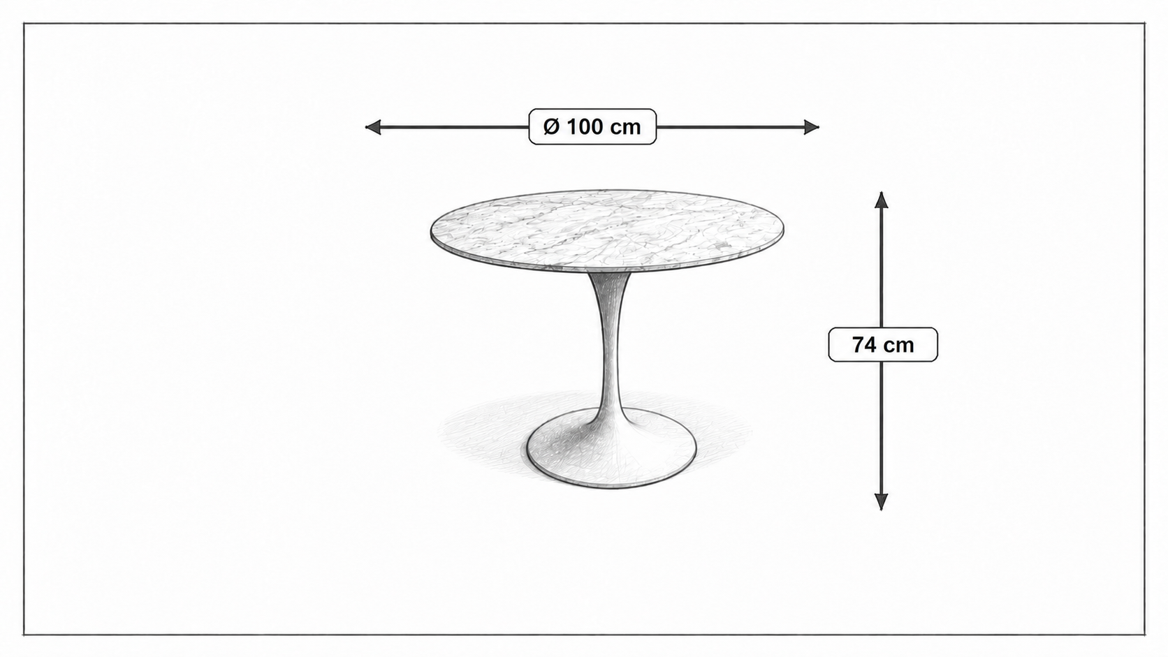 Dimensioni di Tavolo da pranzo Tabella del tulipano 100 centimetri Piano in marmo bianco Base bianco