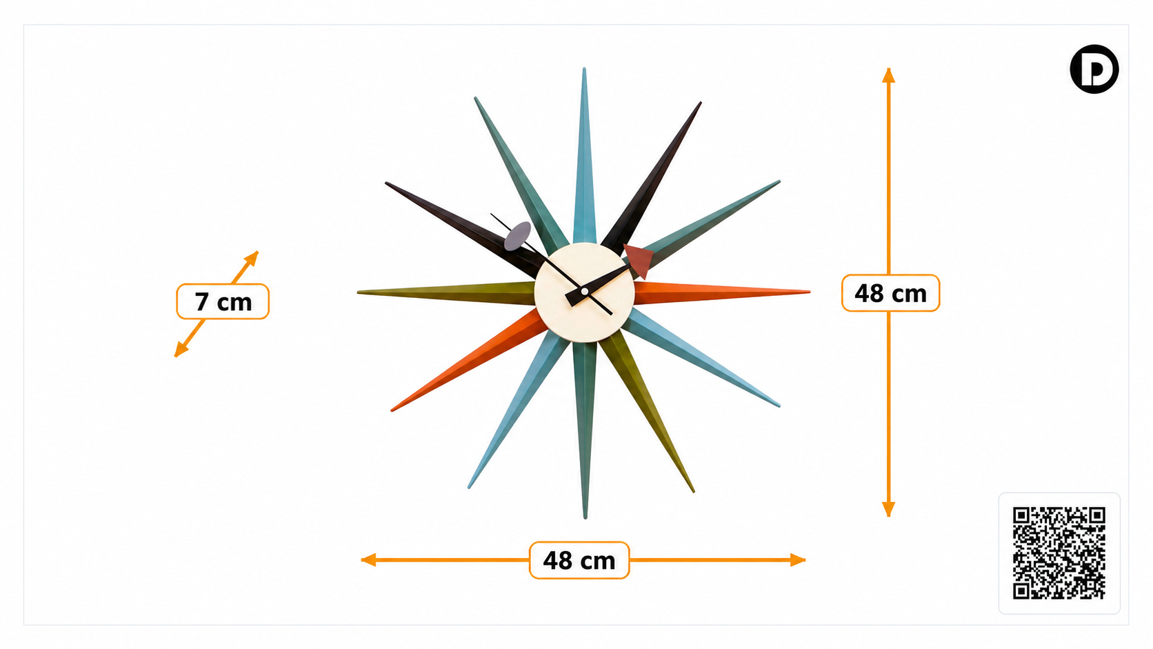 Product dimensions for Wall clock Starburst clock multicolor