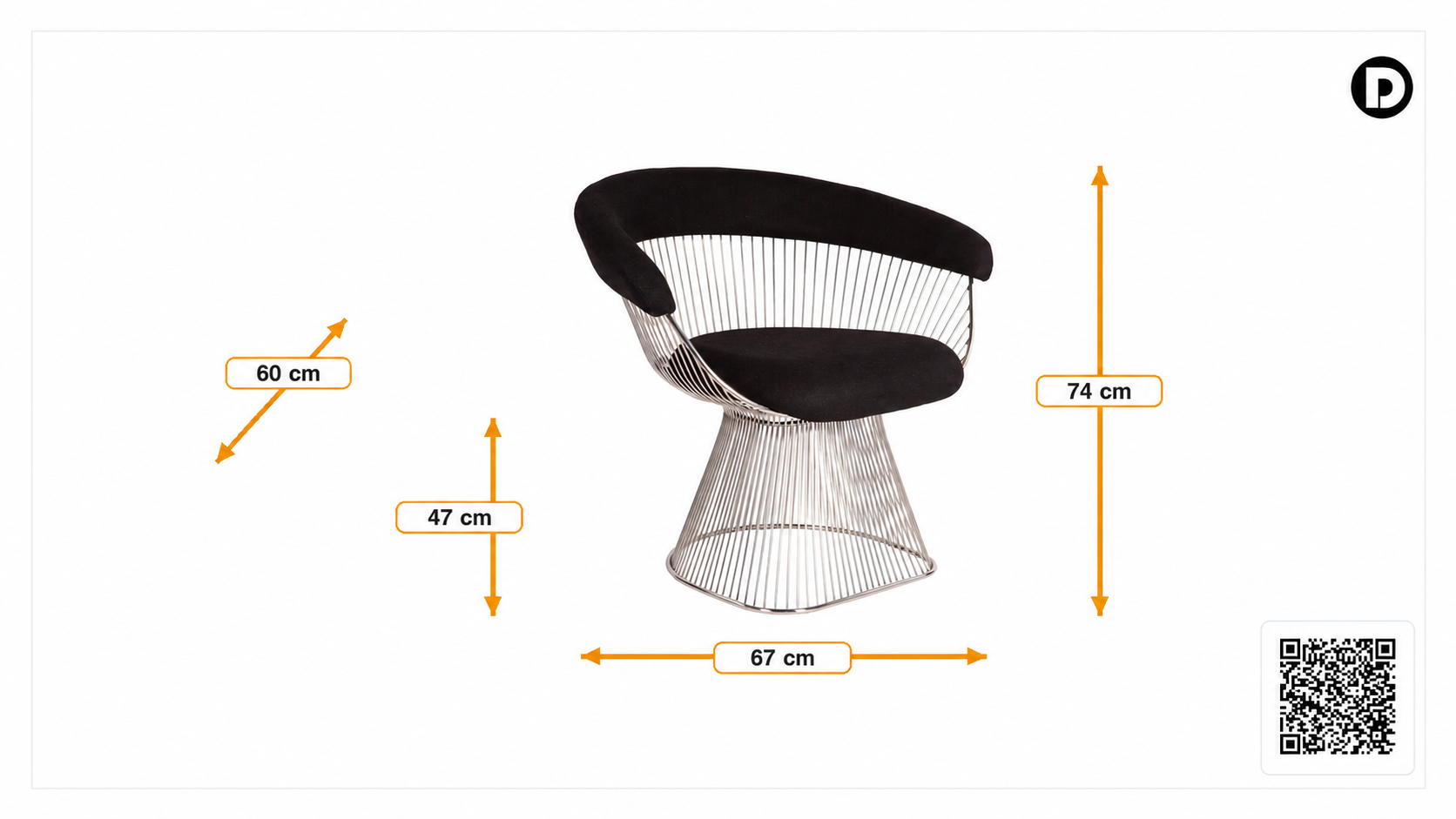 Product dimensions for Dining chair Wire chair small