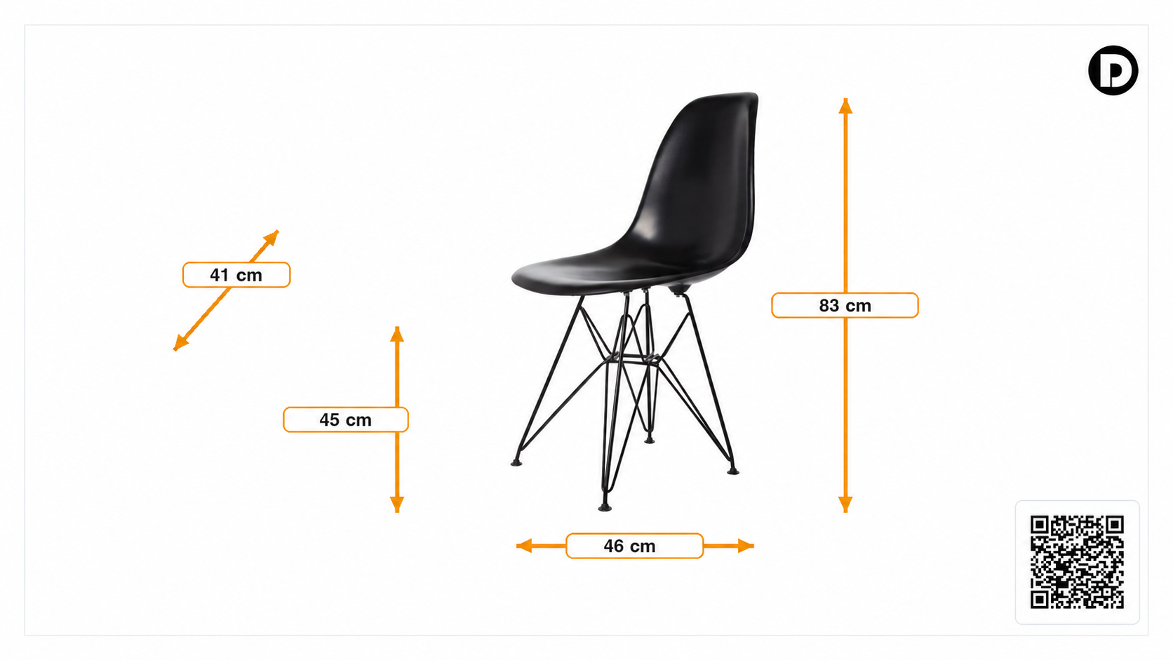 Dimensões de Cadeira de jantar DSR moldura preta